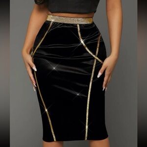 Contrast Tape Velvet Pencil Skirt